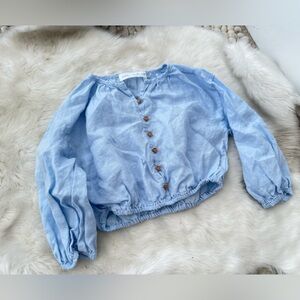 New Zara blue linen top girls size 6